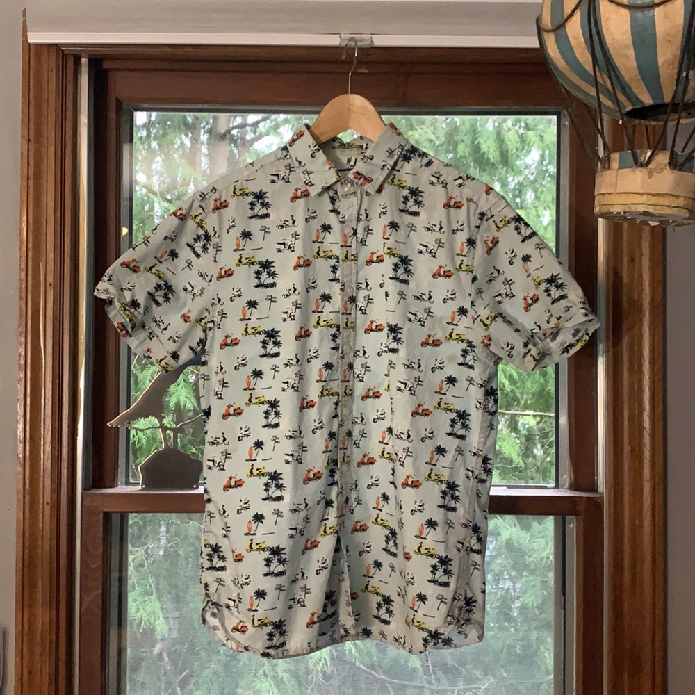 Denim and Flower Button Up Tropical Shirt